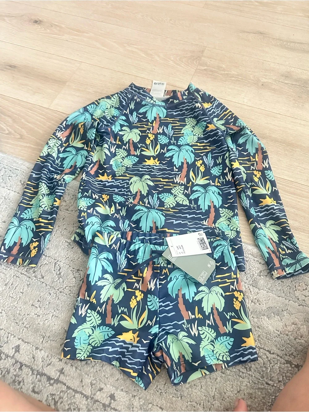 Swim suite for kid  Rash Guard Set – Tropical Navy Print